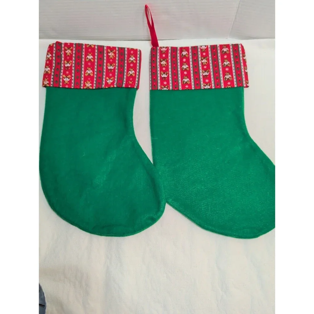 Vintage Christmas Stockings  Set Of Two Goose Santa Cottagecore Granny